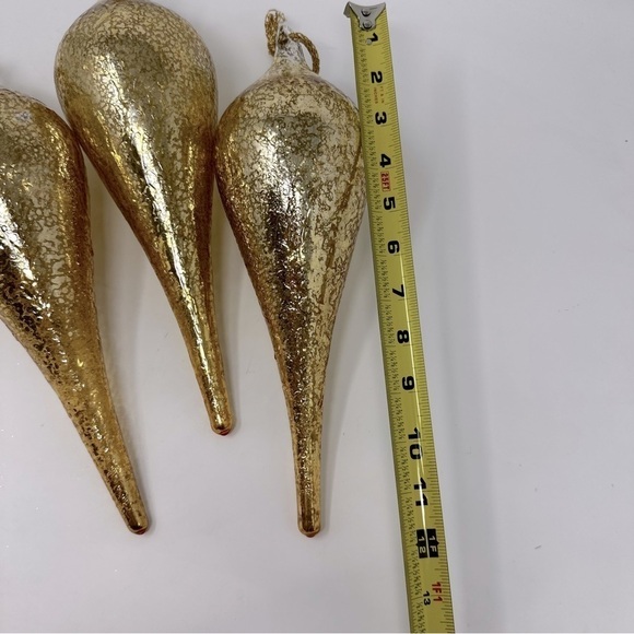 Large Gold Blown Glass Tear Drop Crackled Ornaments 11 1/2” Set Of 3 - Picture 2 of 9